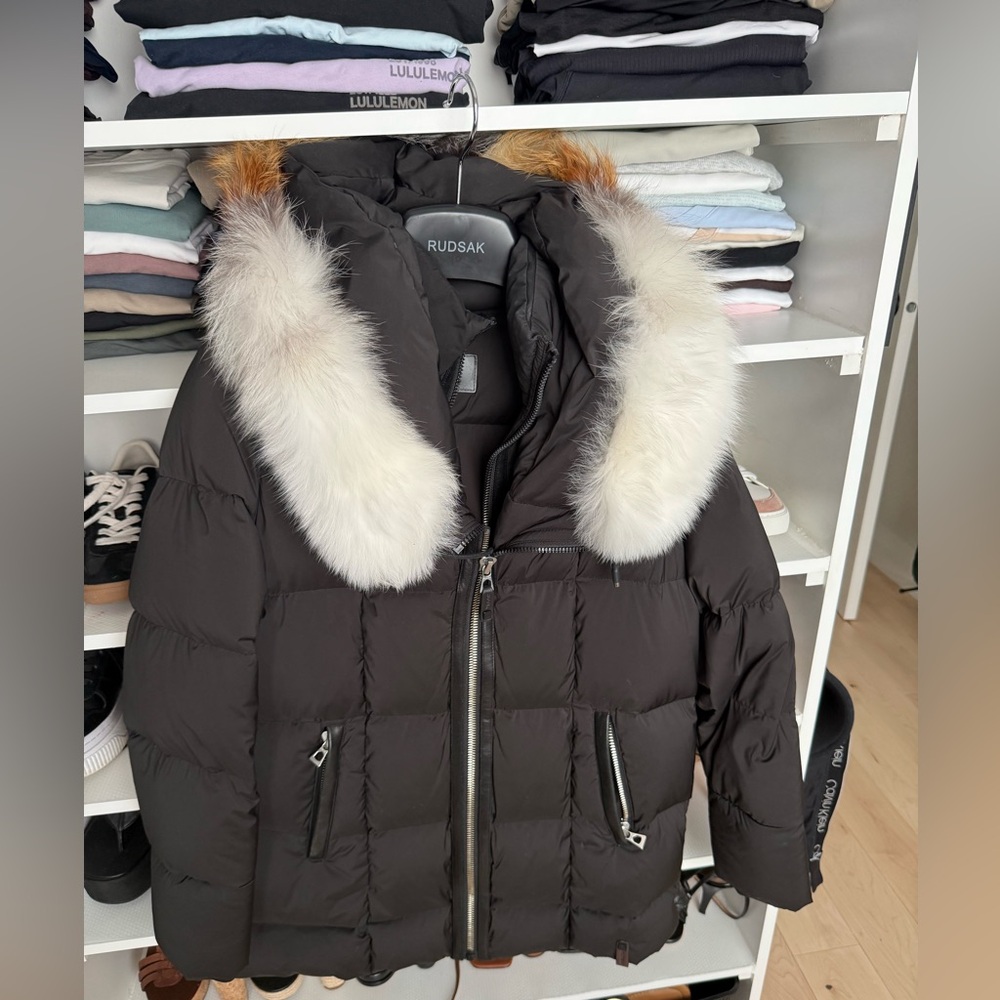 Rudsak Women's Black Puffer Jacket with Fur Trim, size small, like new